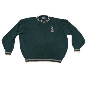 Vintage Green Golf Bag Embroidered Long Sleeve Grandpa Sweater